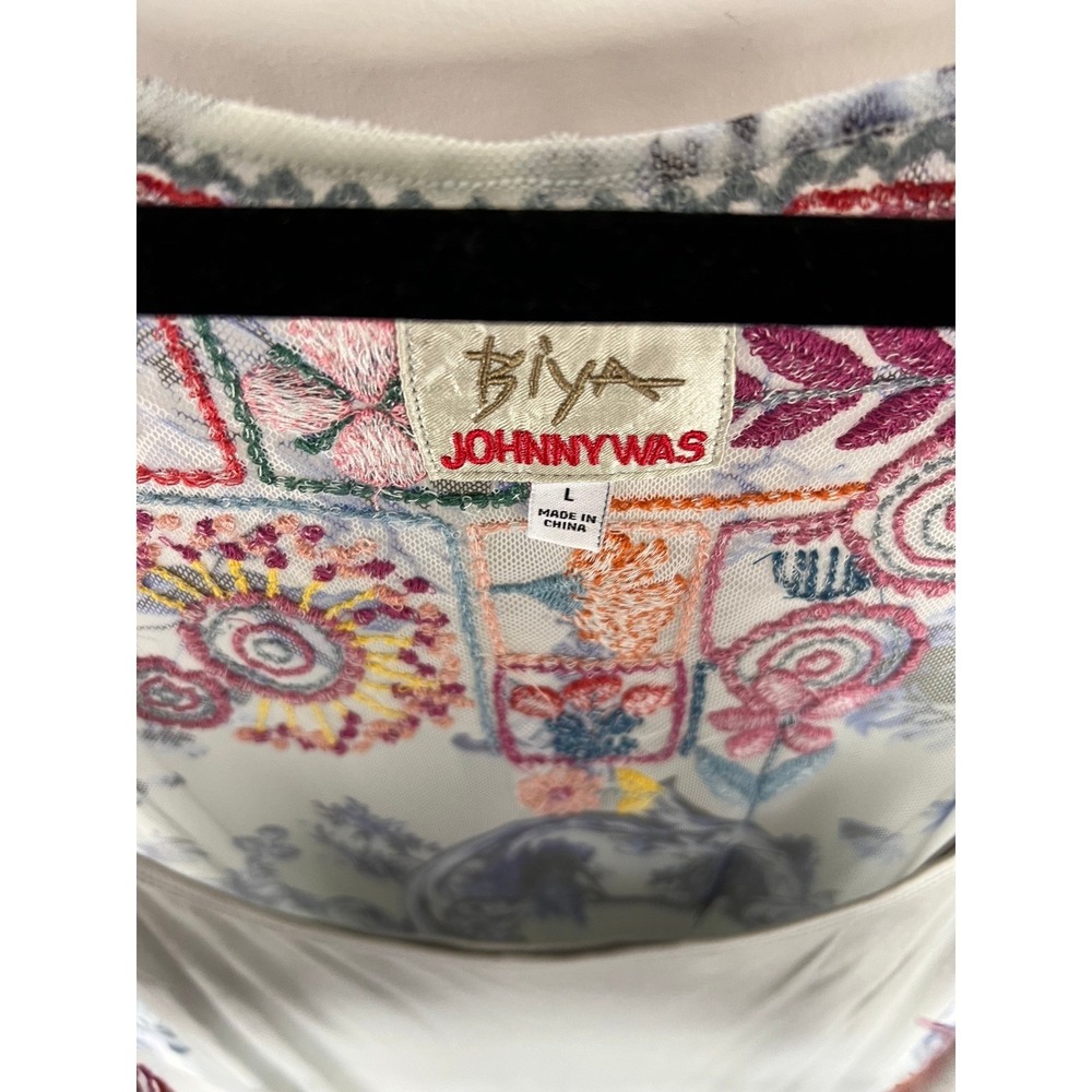 Biya Johnny Was Embroidered Mesh Floral Maxi Dress Blue White Large - Picture 12 of 16